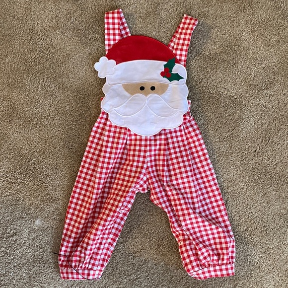 NWT Busy Bee Smocks Boy Santa Overalls 24m - Picture 1 of 6